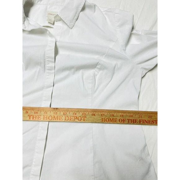 Chicos Button Up Shirt Womens Sz 3 Cut-Out White Minimalist Business Casual - Picture 11 of 12